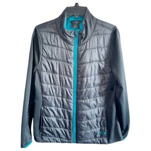 OAKLEY Women’s Compound Zip Up Black Puffer Jacket w/Teal Zipper Sz Large
